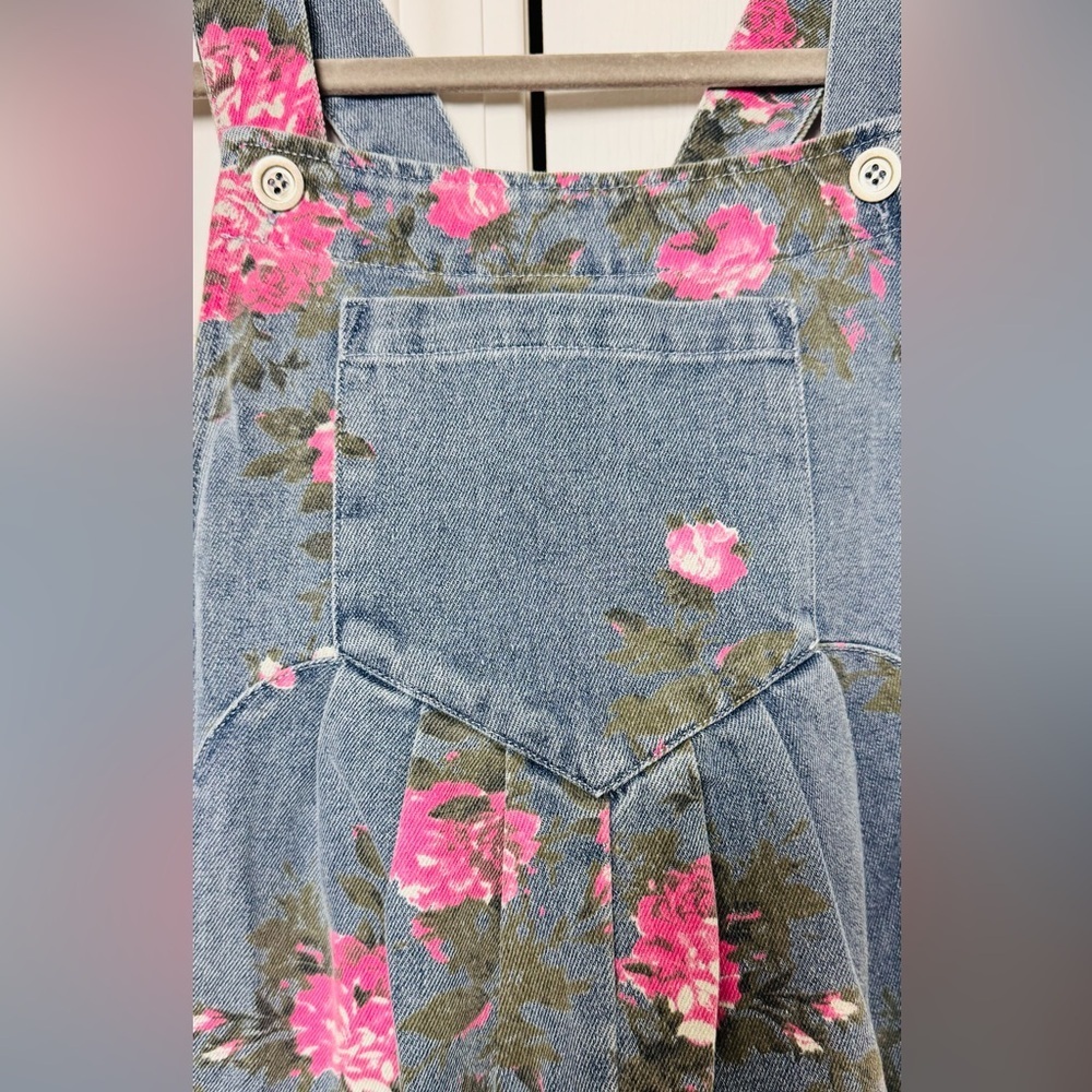 BiBi Floral Denim Overall Shorts NWT S, M,L ,XL 100% Cotton Boutique - Picture 11 of 11